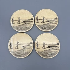 Barlow Scrimshaw Style Coasters Engraved Golf Theme Set of 4 Vintage USA