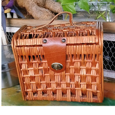 Vintage Wicker Purse w/ Leather Handle & Latc...