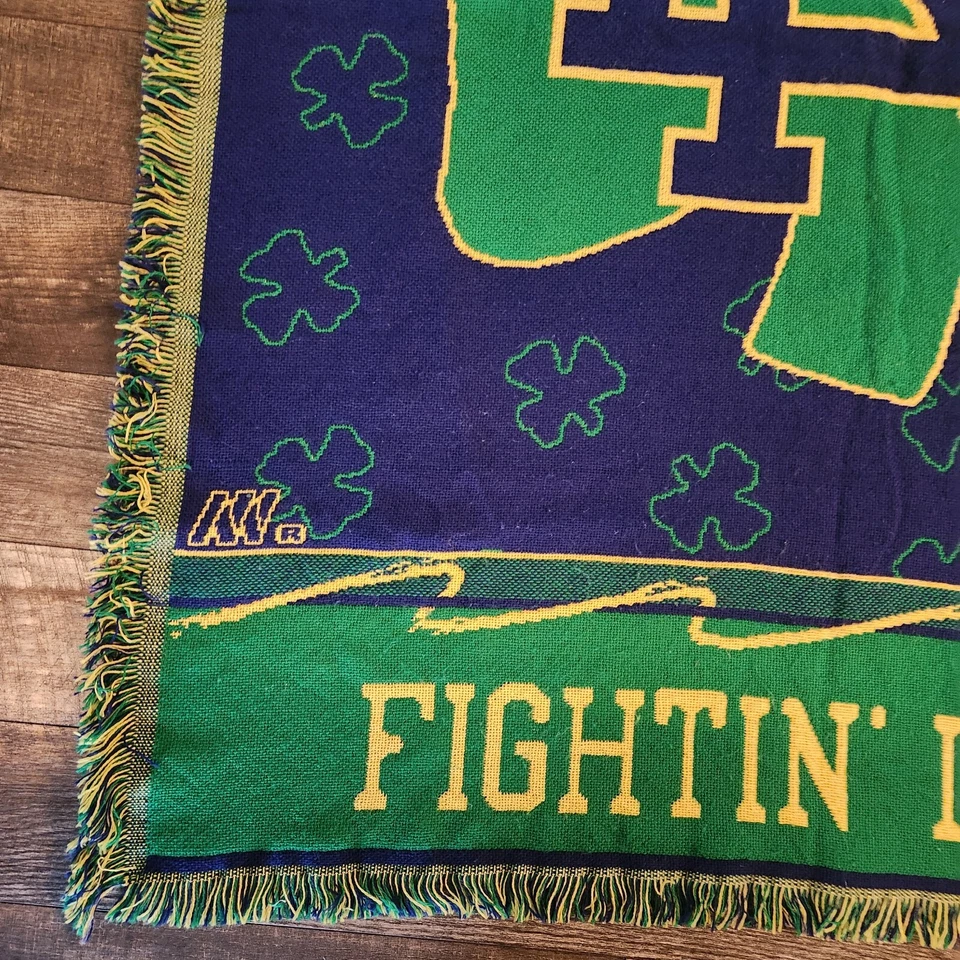 Vintage Notre Dame Fighting Irish Woven Throw Tapestry Blanket 60”x43” Decore   - Image 3 of 4