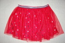 Girls Skirt RED TULLE SKIRT w/ WHITE BLUE STARS Silver Glitter Accents XL 14-16