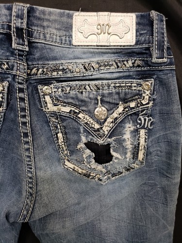 Miss Me Womens Jeans 29 x 31 Blue Signature Boot Cut Low Rise Med Wash Embellish - Picture 10 of 19