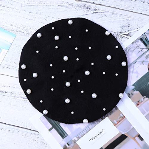 Pearl Autumn Winter Cashmere Beret Starry Beaded Rivet Wool  display picture 1