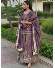 Indian Designer Lilac Twill Gold Net Palazzo Suit With Dupatta For Reception