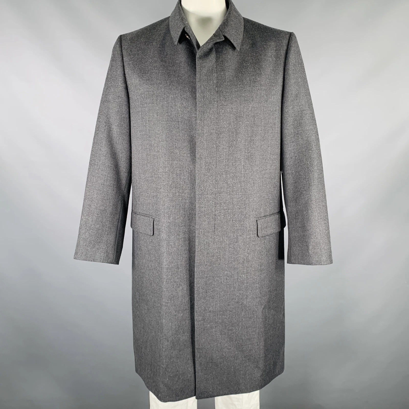 PRADA Size 46 Grey Wool Hidden Buttons Coat