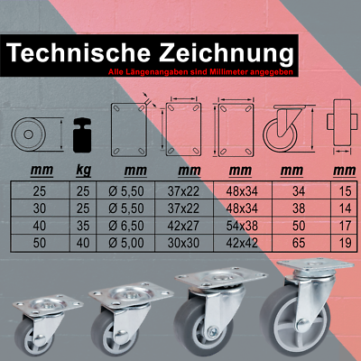 Möbelrollen Set » 4 Rollen Aus Weichem Gummi Mit Kugellager 75mm 100mm