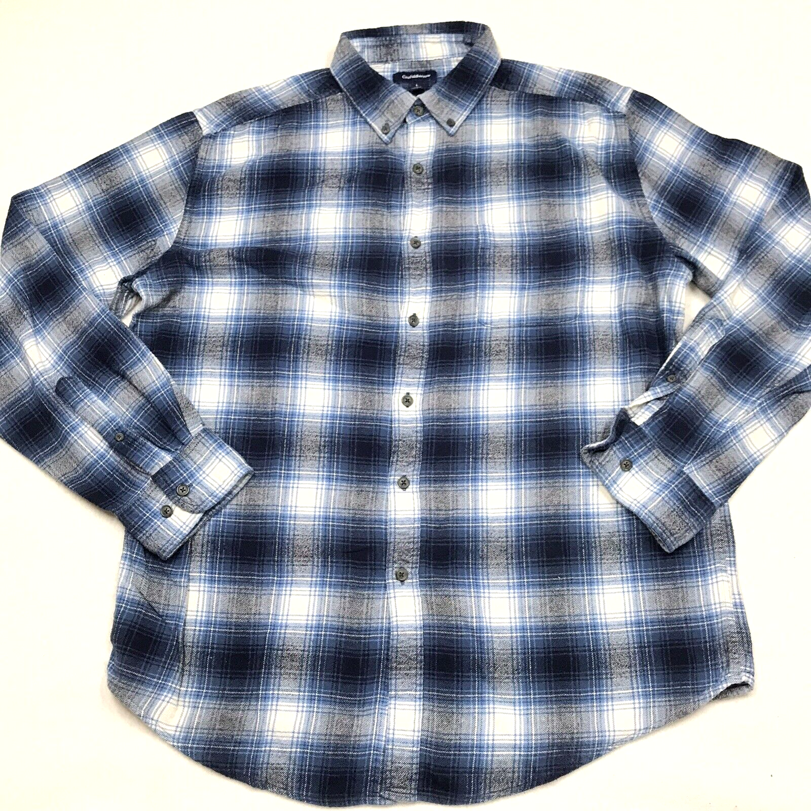 Y2K CROFT & BARROW Flannel Shirt Men L Blue Micro Plaid Outdoor Grunge Hiking
