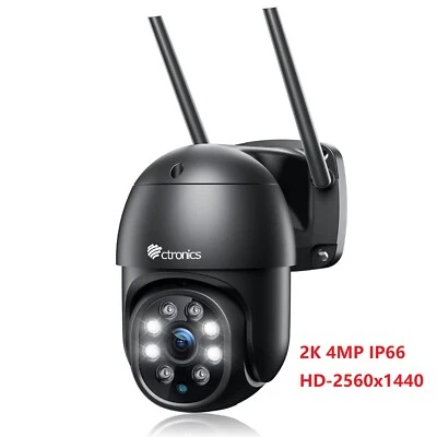 Ctronics 2K 4MP Caméra Surveillance WiFi Extérieure PTZ Caméra IP66 (Noir)