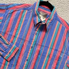 Vtg Wrangler Shirt Mens L 16-16.5 Colorful Striped Western Cowboy Rodeo
