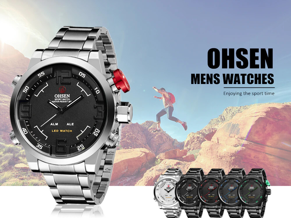 OHSEN Men Sport Watches Military White Dial Analog LED Quartz Waterproof $$$
