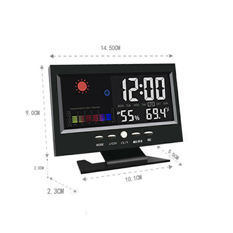 Indoor Outdoor Temperature Humidity Meter Sound Control Clock Weather