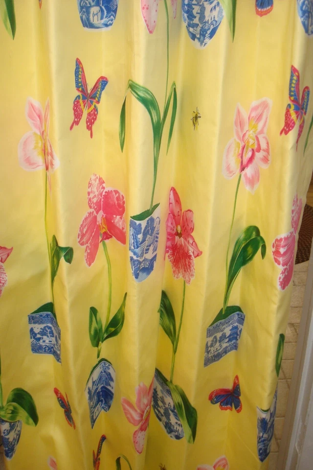 Nuevo One Pr 2 piezas Cortinas Plisadas Forradas Duralee Orquídeas Amarillo 24" x 84" ea Foto 4 de 4