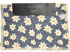 NEW SET OF 4 RACHEL ZOE DENIM BLUE,YELLOW,WHITE DAISY FLORAL CHARGER,PLACEMATS