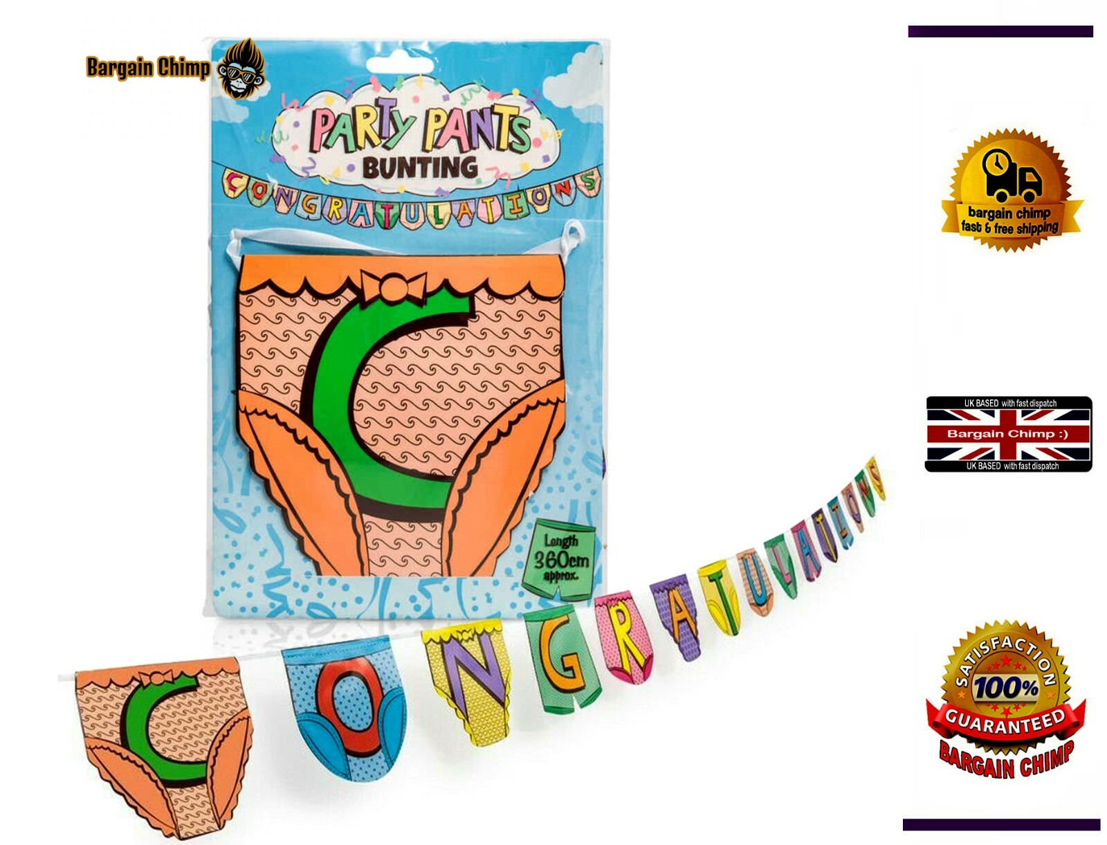 Party Pants Bunting Congratulations Party Supplies Banner 15 Flags Hanging Sign