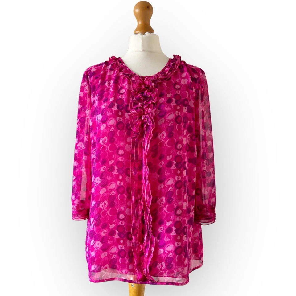 Viyella 16 Shirt Blouse Top Pink Purple Spotted Dot Circle Print Elegant Chiffon - Image 3 of 4