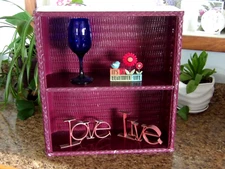 Mauve Wicker Rattan and Wooden Standing Wall Cabinet 2 Shelf 16" x 17 1/4" Tall