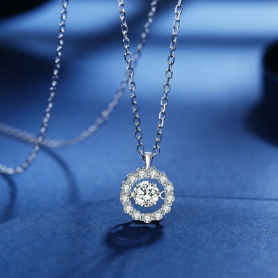 1Ct Dancing Round Simulate Diamond Circle Pendant Necklace 14K White Gold Finish