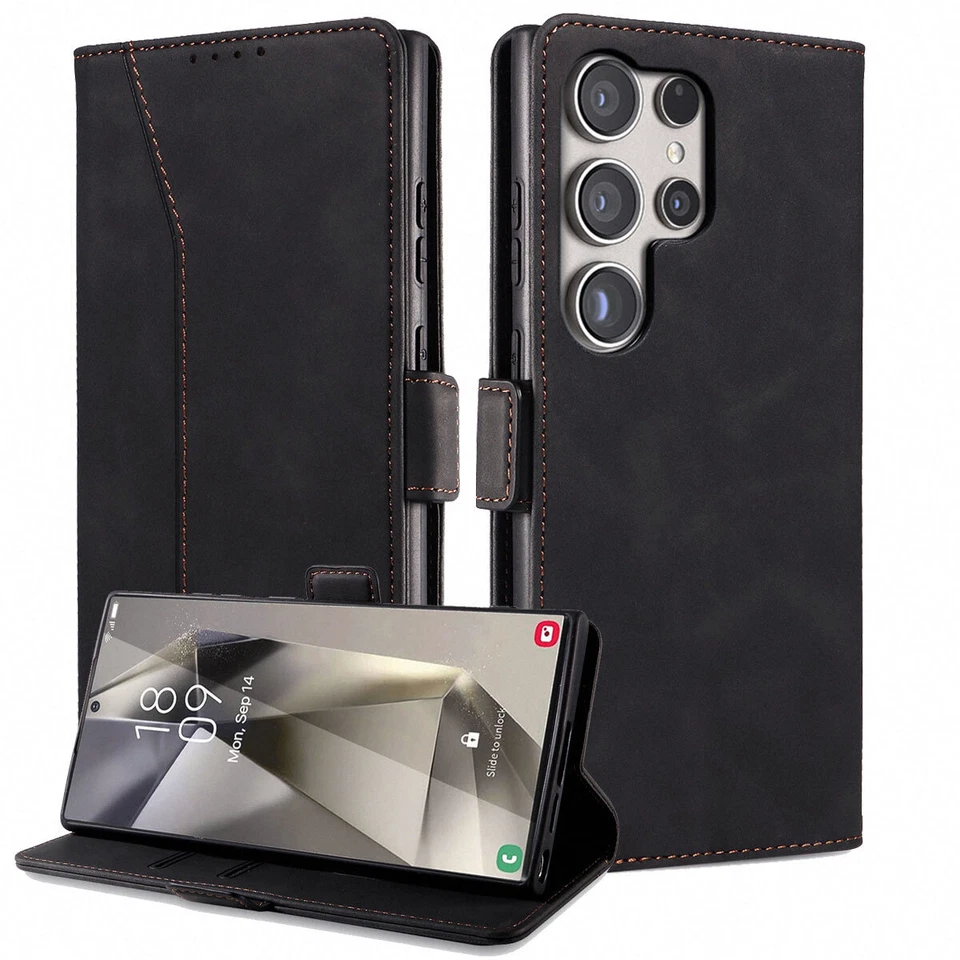 Black Leather Flip Wallet Case Cover For Samsung Galaxy S24/S24 Plus/S24 Ultra - Image 2 of 4