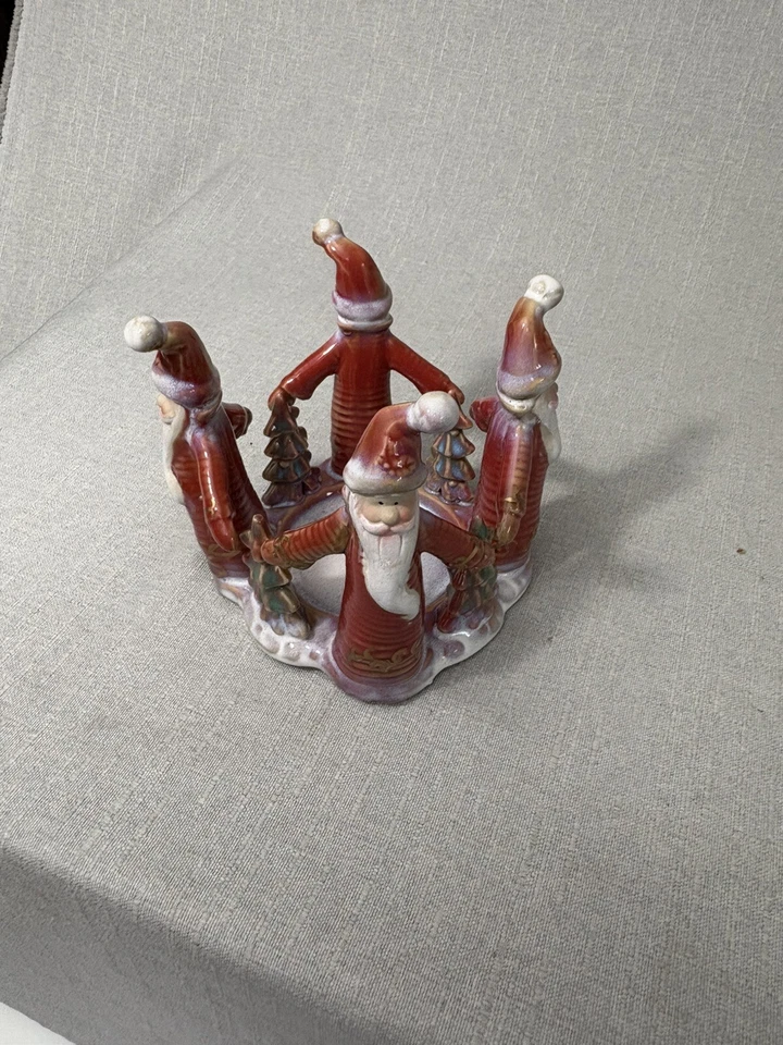 Candelabro redondo de cerámica de Papá Noel con 4 manos de Papá Noel de Navidad Foto 3 de 4