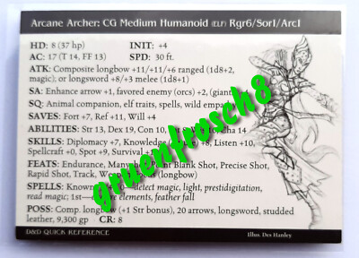  ARCANE ARCHER  15 RARE  HARBINGER  D&D MINIS QUICK REFERENCE CARD  WIZARDS 2003
