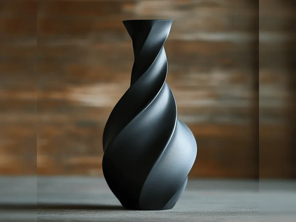 Vase twist 18cm édition limitée en PLA torsadé noir mat haute finition