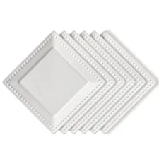 Embossed Ceramic Appetizer & Dessert Plates - Set of 6, 6 inch White Square D...