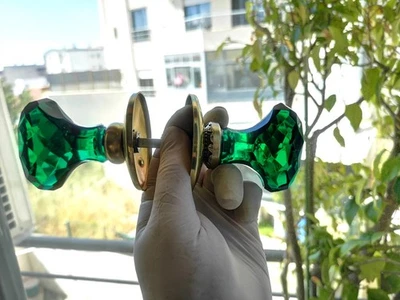 1 PAIRE de POIGNÉES de Porte - OVALES en VERRE / cristal VERT 60 mm - Photo 1/4