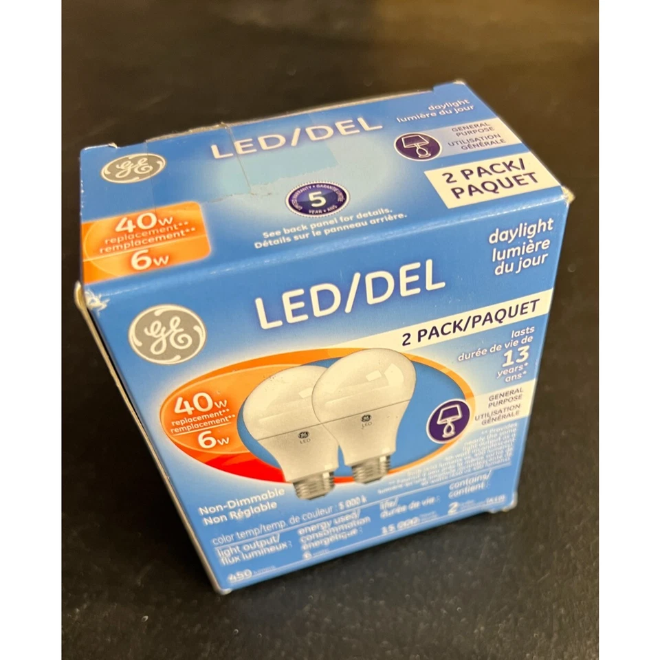 2pk GE LED Light Bulbs 6W A19 Daylight 480LM 40W Equivalent Energy Saver - Image 3 of 4