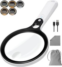 Magnifying Glass with 48 LED Light, 10X 20X 45X Handheld White Handle