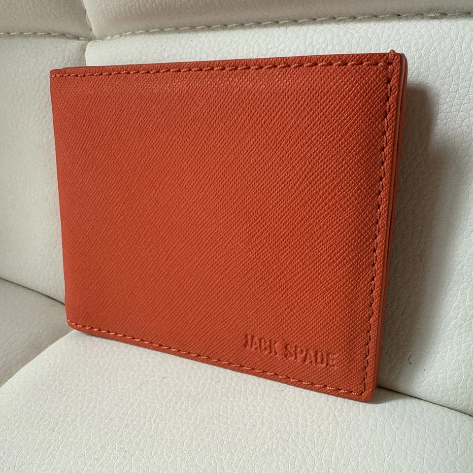 Jack Spade New York Orange Wesson Leather Bifold Pocket Wallet Bill Holder MINT - Image 2 of 4