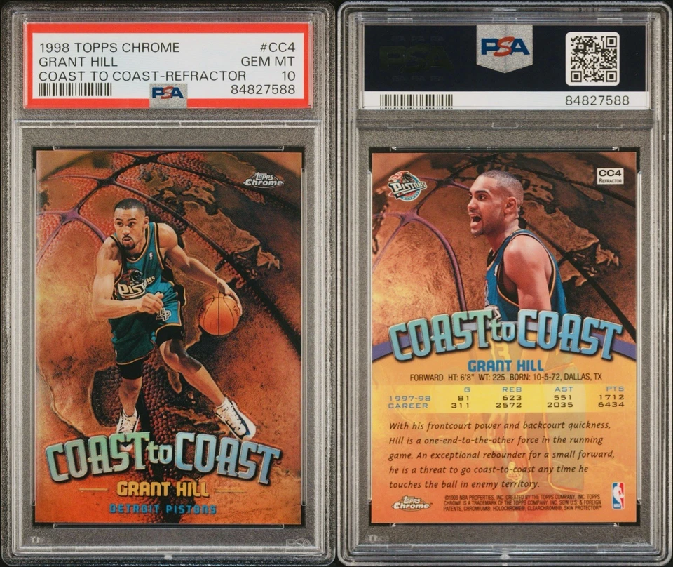 1998 Topps Chrome Grant Hill #CC4 Coast To Coast Refractor PSA 10 Pistons - Image 3 of 3
