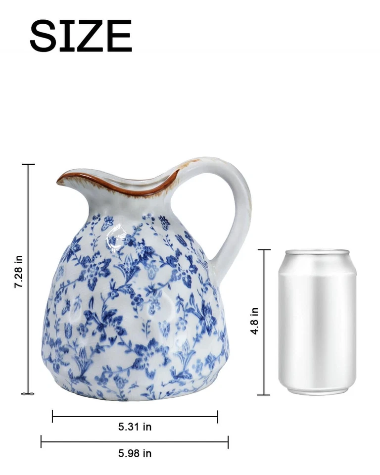 Blue and White Ceramic Vase with Handle – 7.28 Inch Vintage Crackle Glaze Pit... - Image 2 of 4