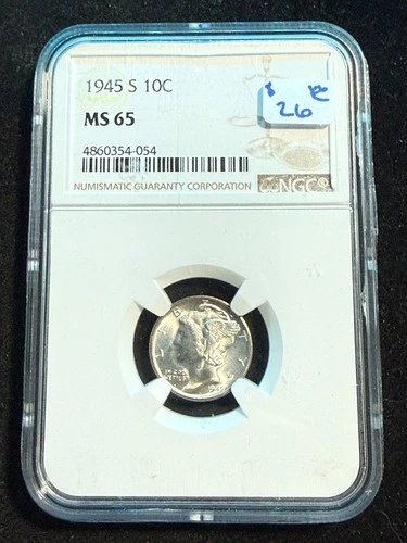 1945 S MERCURY DIME NGC MS 65 054