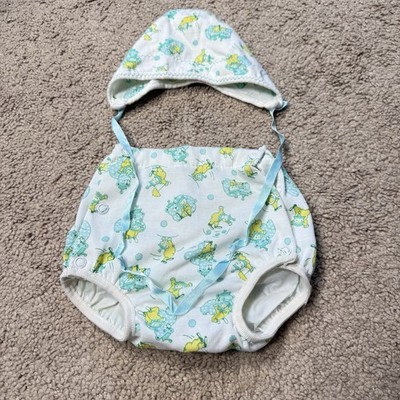 Carters Hat & Diaper Cover Set Baby Boy 6-12 Months Cartoon Cotton Retro 80s VTG