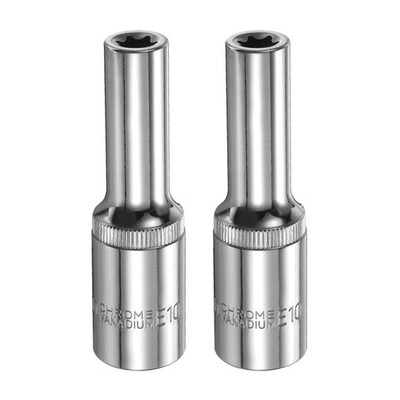 2Pcs, E-Torx Socket 1/2'' Drive E10 Star 3.1'' Length 6 Point Spline Socket