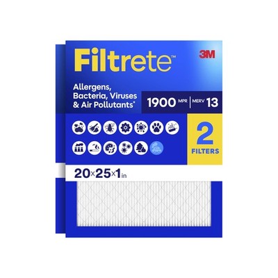 Filtrete 20x25x1 Air Filter, MERV 13 MPR 1900, Allergens, 20x25x1, White