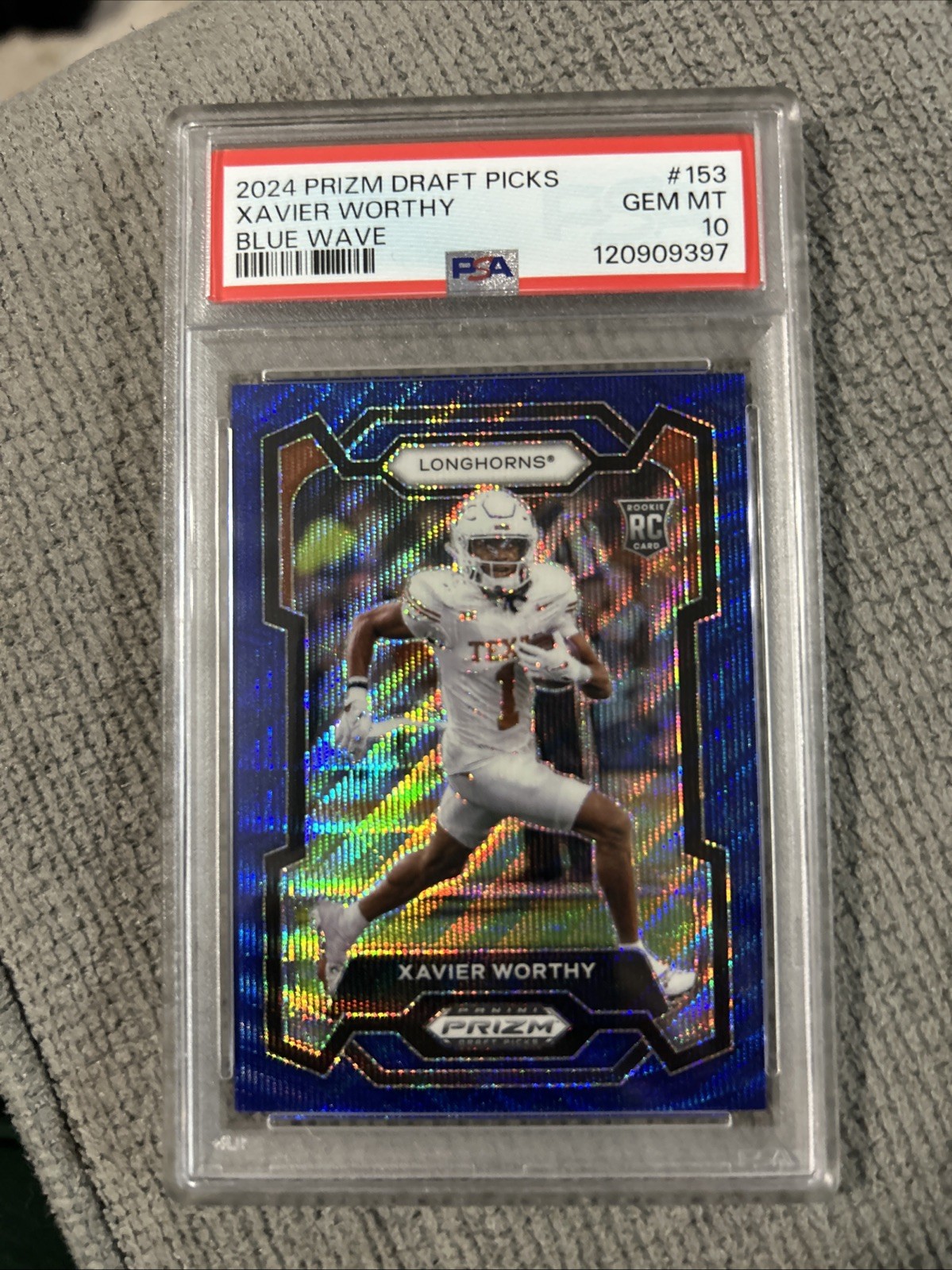 2024 Prizm Draft Picks Xavier Worthy Blue Wave /249 PSA 10