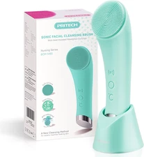 Silicone Face Scrubber, Rechargeable Facial Cleansing Brush with Heat Massage En