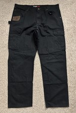 Wrangler Pants Mens Size 38x32 Black Riggs Workwear Cargo Canvas Durable Tough