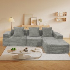 L-Shape Sectional Sofa w/ Chaise, Grey Corduroy, Modular Sleeper Couch