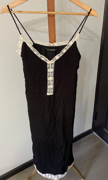 Zara Womens Size M Black Lace Trim Slip Dress Midi Party Cocktail Dress