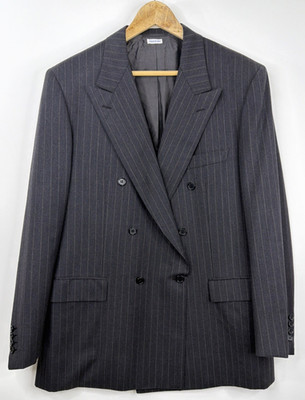 Vintage Brioni Suit Jacket Only Gray Pinstripe Wool Double Breasted Italy US 44