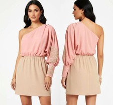 Marineblu Pink/Peach Embroidered One-Shoulder Mini Dress Women's Large