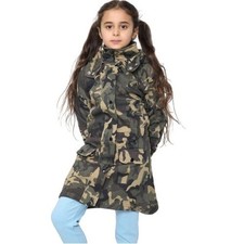 Kids Hooded Camo Green Parka Jacket Faux Fur Coat New Fashion Girls Age 5-13 Yrs