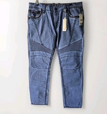 Rock Revival Sycamore Jeans Mens 40x32 Blue Denim Moto Stitch Straight Fit