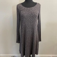 Michael Stars Womens Size M Gray Ribbed Knit Long Sleeve Casual Dress