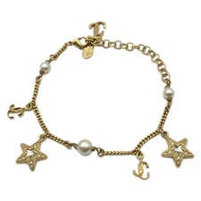 Auth JIMMY CHOO - Gold White Clear Hardware Pearl Rhinestones Bracelet