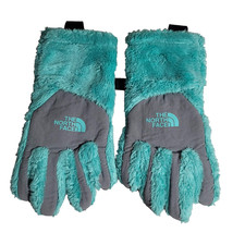 The North Face Gloves Girls Medium Teal Fuzzy UR Powered Touchscreen Winter