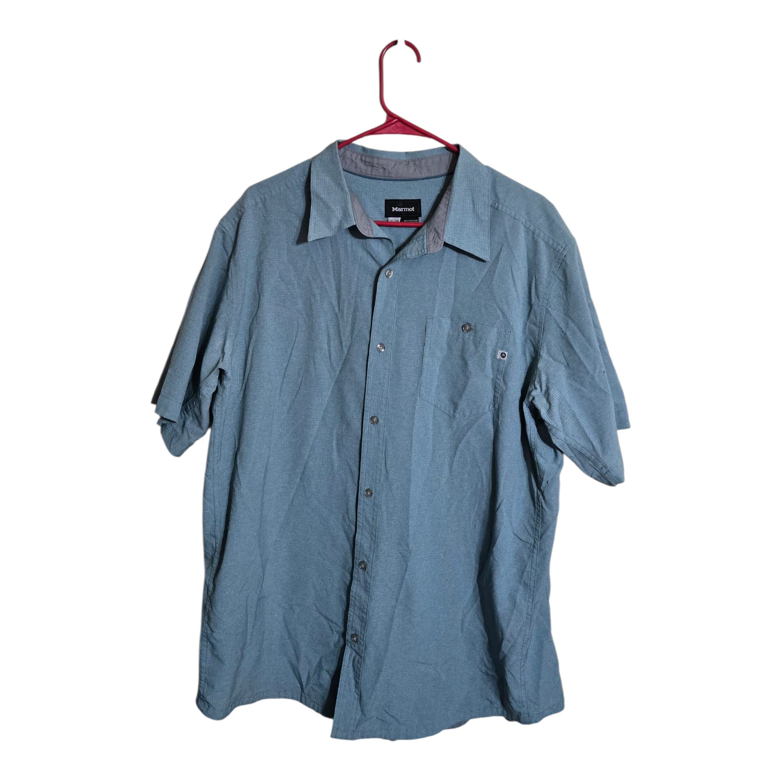 Marmot Shirt Mens XL Blue Button Up Short Sleeve Outdoor Hiking J54500 2017