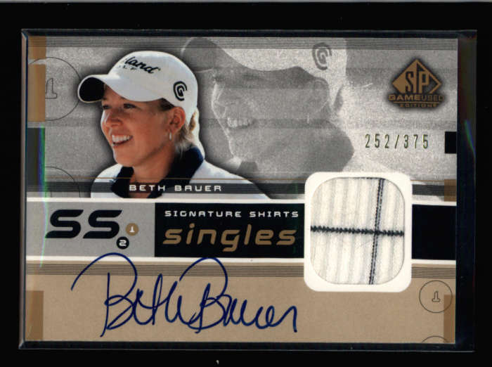BETH BAUER 2003 UPPER DECK SP GAME USED GOLF SHIRT AUTO #252/375 AX7880