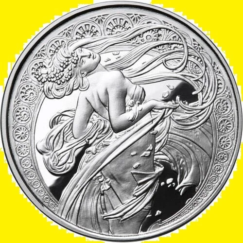 ALPHONSE MUCHA  PROOF DANCE 1 OZ 999 SILVER COA, pop 3000